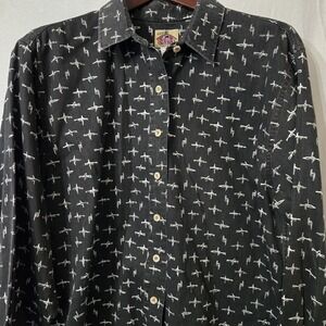 Vtg Barn Fly Button Down Shirt Womens‎ L Long Sleeve Barb Wire USA Made Cotton